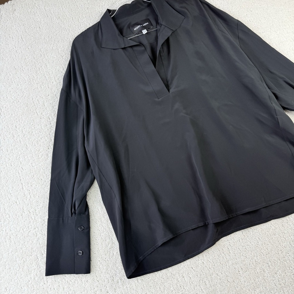 Monica Nera Silk Blouse Women's UK 12 EU 38 Black‎ Long Sleeve Poland $325